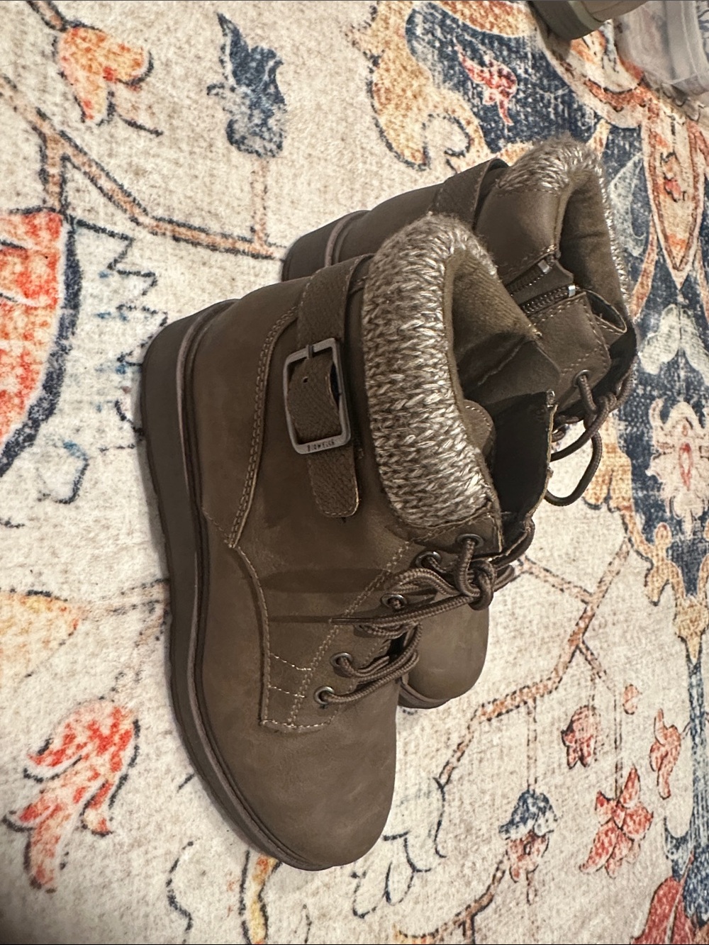 Blowfish Brown Faux-Fur Cuffed Lace-Up Ankle Booties